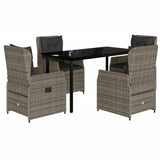 5 Piece Garden Dining Set with Cushions Grey Poly Rattan - Front View