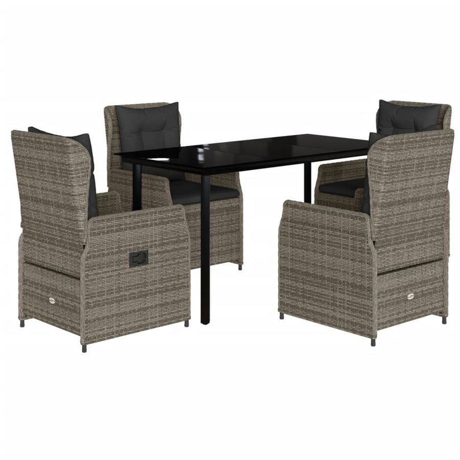5 Piece Garden Dining Set with Cushions Grey Poly Rattan
