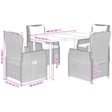 5 Piece Garden Dining Set with Cushions Grey Poly Rattan - Low Angle