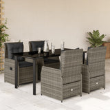 5 Piece Garden Dining Set with Cushions Grey Poly Rattan