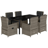 7 Piece Garden Dining Set with Cushions Grey Poly Rattan - Front View