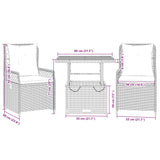 3 Piece Garden Dining Set with Cushions Black Poly Rattan - Extra Image