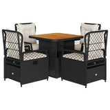 5 Piece Garden Dining Set with Cushions Black Poly Rattan - Front View