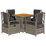5 Piece Garden Dining Set with Cushions Grey Poly Rattan - Front View