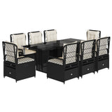 9 Piece Garden Dining Set with Cushions Black Poly Rattan