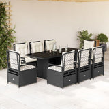 9 Piece Garden Dining Set with Cushions Black Poly Rattan