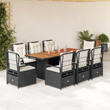 9 Piece Garden Dining Set with Cushions Black Poly Rattan