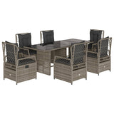 7 Piece Garden Dining Set with Cushions Grey Poly Rattan - Front View