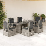 7 Piece Garden Dining Set with Cushions Grey Poly Rattan
