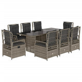 9 Piece Garden Dining Set with Cushions Grey Poly Rattan - Front View