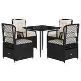 5 Piece Garden Dining Set with Cushions Black Poly Rattan - Front View