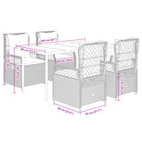 5 Piece Garden Dining Set with Cushions Black Poly Rattan - Low Angle