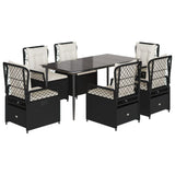 7 Piece Garden Dining Set with Cushions Black Poly Rattan - Front View