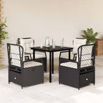 5 Piece Garden Dining Set with Cushions Black Poly Rattan