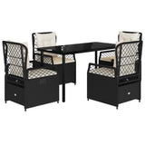 5 Piece Garden Dining Set with Cushions Black Poly Rattan - Front View