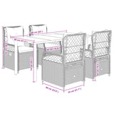 5 Piece Garden Dining Set with Cushions Black Poly Rattan - Low Angle