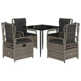 5 Piece Garden Dining Set with Cushions Grey Poly Rattan - Front View