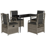 5 Piece Garden Dining Set with Cushions Grey Poly Rattan - Front View