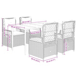 5 Piece Garden Dining Set with Cushions Grey Poly Rattan