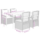 5 Piece Garden Dining Set with Cushions Grey Poly Rattan - Low Angle
