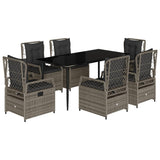 7 Piece Garden Dining Set with Cushions Grey Poly Rattan