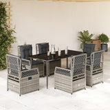 7 Piece Garden Dining Set with Cushions Grey Poly Rattan
