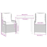 3 Piece Garden Dining Set with Cushions Grey Poly Rattan