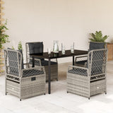 5 Piece Garden Dining Set with Cushions Grey Poly Rattan