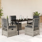 5 Piece Garden Dining Set with Cushions Grey Poly Rattan