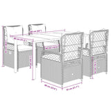 5 Piece Garden Dining Set with Cushions Grey Poly Rattan - Low Angle