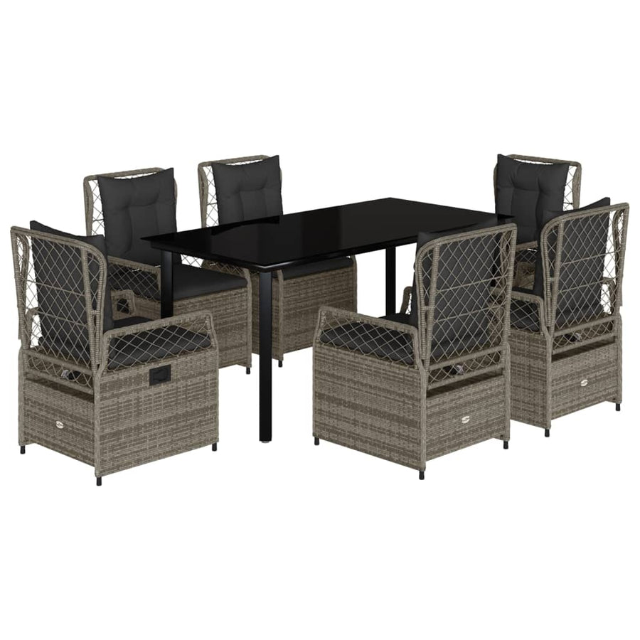 7 Piece Garden Dining Set with Cushions Grey Poly Rattan