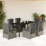 7 Piece Garden Dining Set with Cushions Grey Poly Rattan