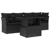 5 Piece Garden Sofa Set with Cushions Black Poly Rattan