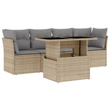 5 Piece Garden Sofa Set with Cushions Beige Poly Rattan - Front View