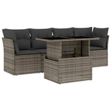 5 Piece Garden Sofa Set with Cushions Grey Poly Rattan - Front View