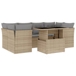 7 Piece Garden Sofa Set with Cushions Beige Poly Rattan