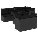 8 Piece Garden Sofa Set with Cushions Black Poly Rattan - Front View