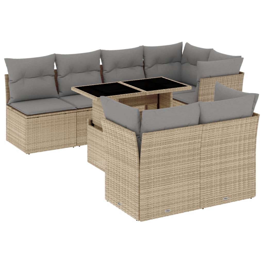 8 Piece Garden Sofa Set with Cushions Beige Poly Rattan
