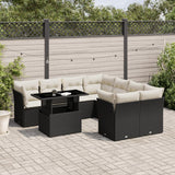 9 Piece Garden Sofa Set with Cushions Black Poly Rattan