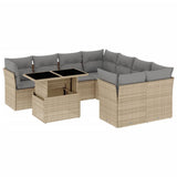 9 Piece Garden Sofa Set with Cushions Beige Poly Rattan - Front View