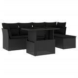 6 Piece Garden Sofa Set with Cushions Black Poly Rattan - Front View