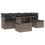 6 Piece Garden Sofa Set with Cushions Grey Poly Rattan - Front View