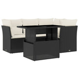 5 Piece Garden Sofa Set with Cushions Black Poly Rattan - Front View