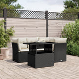 5 Piece Garden Sofa Set with Cushions Black Poly Rattan
