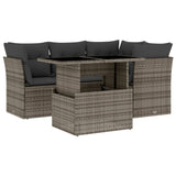 5 Piece Garden Sofa Set with Cushions Grey Poly Rattan - Front View