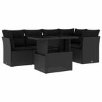 6 Piece Garden Sofa Set with Cushions Black Poly Rattan