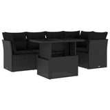 6 Piece Garden Sofa Set with Cushions Black Poly Rattan - Front View