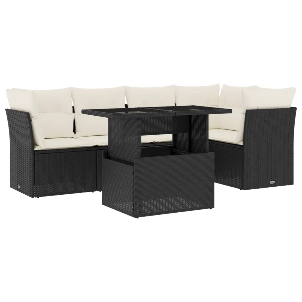 6 Piece Garden Sofa Set with Cushions Black Poly Rattan
