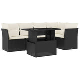 6 Piece Garden Sofa Set with Cushions Black Poly Rattan