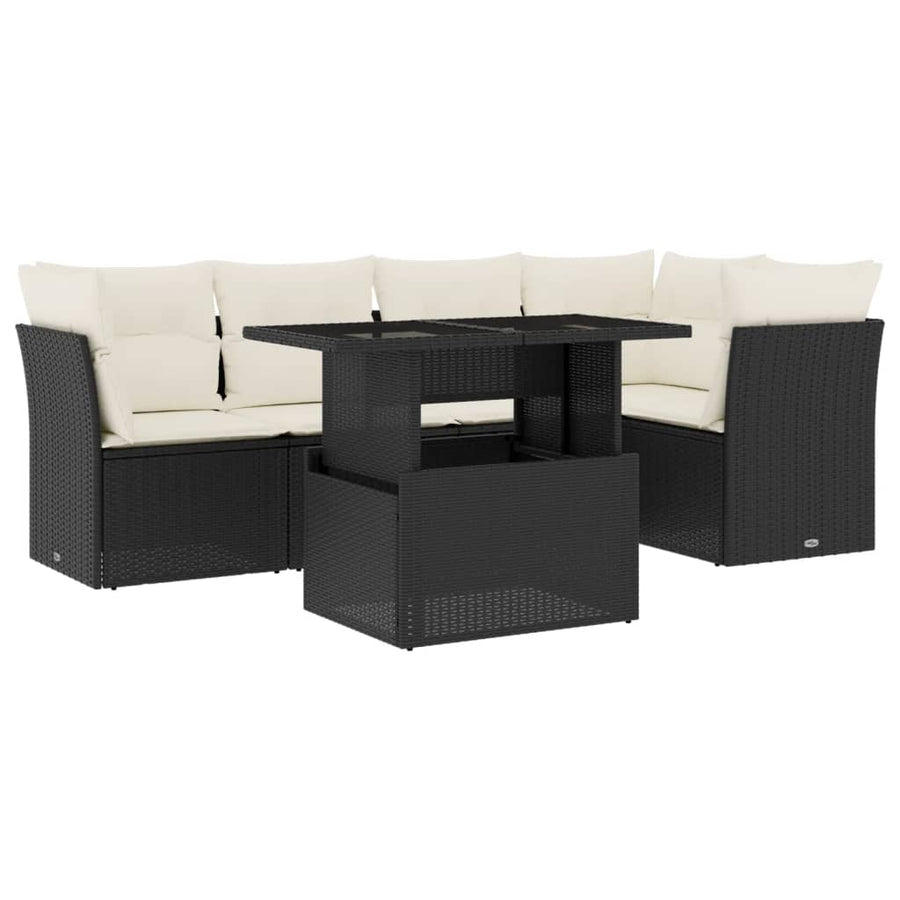 6 Piece Garden Sofa Set with Cushions Black Poly Rattan